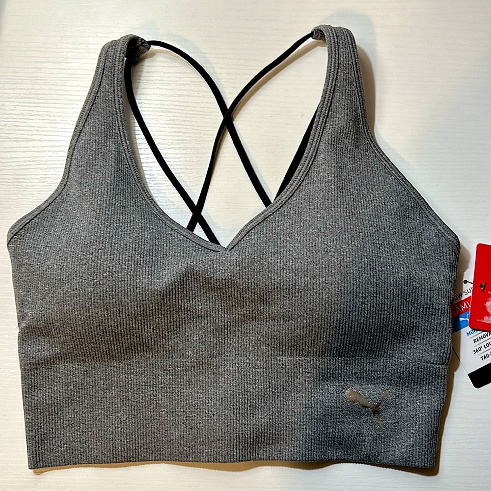 NWT Puma seamless Bra size M gray and black